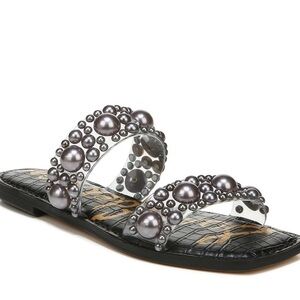 Sam Edelman Eleana Silver Gray Metallic Sandals Flats